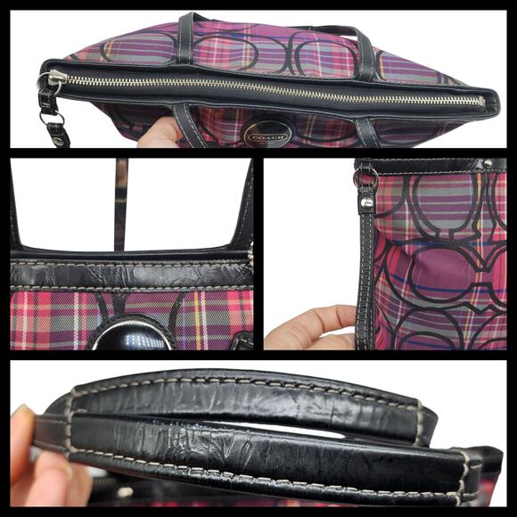 Coach Purse Wallet Set Hot Pink Purple Plaid Tartan Hobo Shoulder Sparkly 2010 - Picture 7 of 15